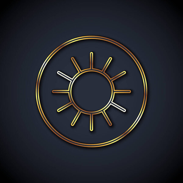 Gold line Sun icon isolated on black background. Vector.