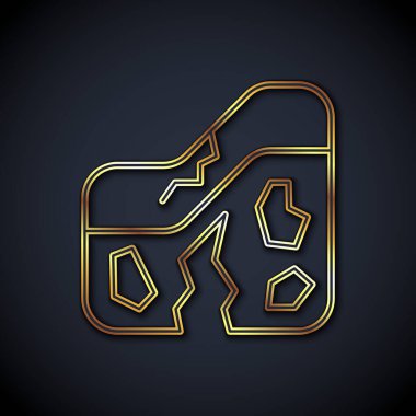 Altın çizgi Jeolojik fay simgesi siyah arkaplanda izole edildi. Yapısal jeoloji. Vektör.