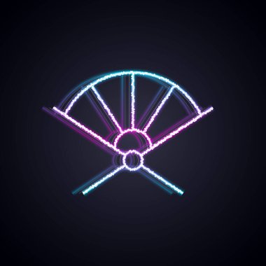 Parlayan neon hattı Geleneksel Çin veya Japon katlama hayran simgesi siyah arka planda izole. Vektör.