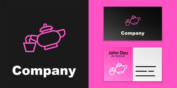 Pink Line Traditional Chinese Tea Ceremony Icon Isolated Black Background — Stockový vektor