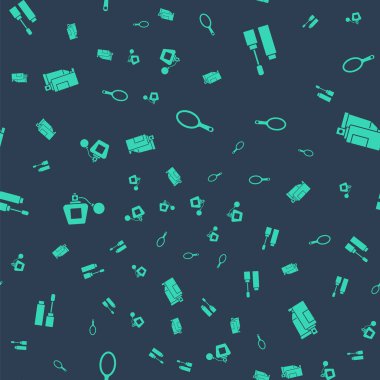 El aynasını, Mascara fırçasını, parfüm ve krem kozmetik tüpünü kusursuz desene göre ayarla. Vektör.