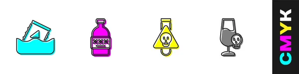 Set Radioactive Waste Barrel Poisoned Alcohol Bottle Potion Icon Vector — Stock Vector