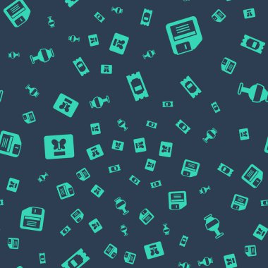 Sinema bileti Disket Kelebek çerçeve ve Eskiler amforasını pürüzsüz desen üzerine ayarla. Vektör.