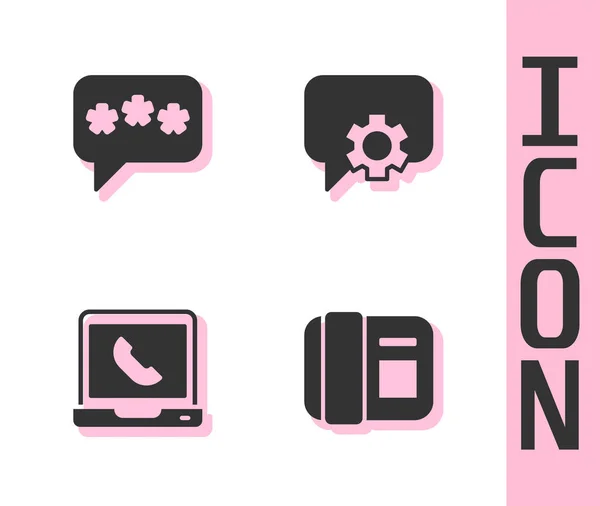 Set Telephone Handset Speech Bubble Chat Hours Support Icon Vector — Stock vektor