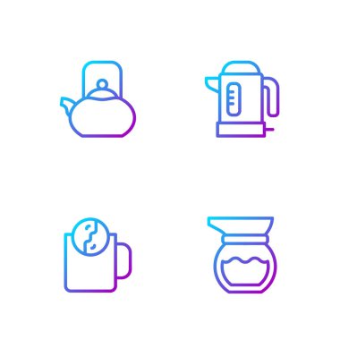 Çaydanlık saatini saplı ve elektrikli çaydanlıklı ayarla. Renk simgeleri. Vektör.