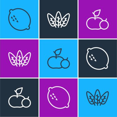 Limonlu Elma ve Yaprak ikonunu ayarla. Vektör.