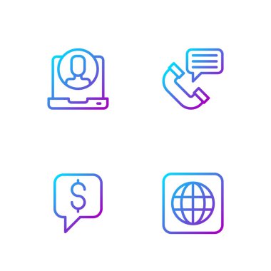 Set line Worldwide Paid support Telephone 24 hours and conversation. Gradient color icons. Vector.