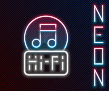 Parlayan neon çizgisi Müzik notası, ton simgesi siyah arkaplanda izole. Renkli taslak konsepti. Vektör.