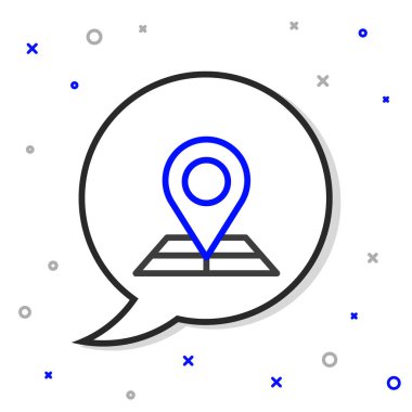 Beyaz arkaplanda konum imleci simgesi izole edilmiş çizgi haritası. Renkli taslak konsepti. Vektör.