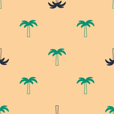 Yeşil ve siyah tropikal palmiye ağacı ikonu bej arka planda izole edilmiş pürüzsüz desen. Hindistan cevizi palmiyesi. Vektör.