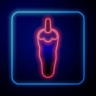 Parlayan neon kırmızı biber kabuğu simgesi siyah arkaplanda izole edilmiş. Market, mutfak ürünleri, baharat ve baharat paketi, yemek kitabı için tasarım. Vektör.