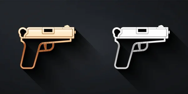 Oro Argento Pistola Pistola Icona Isolata Sfondo Nero Polizia Pistola — Vettoriale Stock