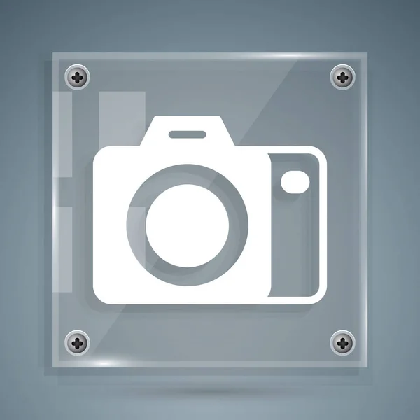 Witte Fotocamera Pictogram Geïsoleerd Grijze Achtergrond Foto Camera Digitale Fotografie — Stockvector