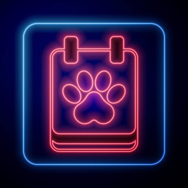 Parlayan neon takvim tımar simgesi siyah arkaplanda izole edildi. Olay hatırlatma sembolü. Vektör.