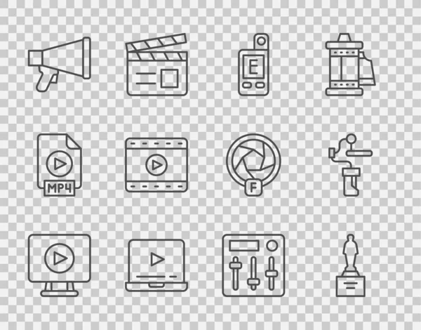 Définir Ligne Jouer Ligne Vidéo Film Trophée Compteur Lumière Megaphone — Image vectorielle