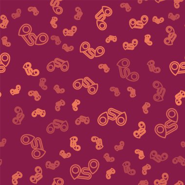 Kahverengi çizgi rota simgesi kırmızı arkaplanda izole edilmiş. Harita işaretçisi işareti. Yol ya da yol kavramı. GPS navigatörü. Vektör.