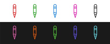 Kalem simgesini siyah ve beyaz arkaplanda izole et. Çizim ve eğitim araçları. Okul sembolü. Vektör.