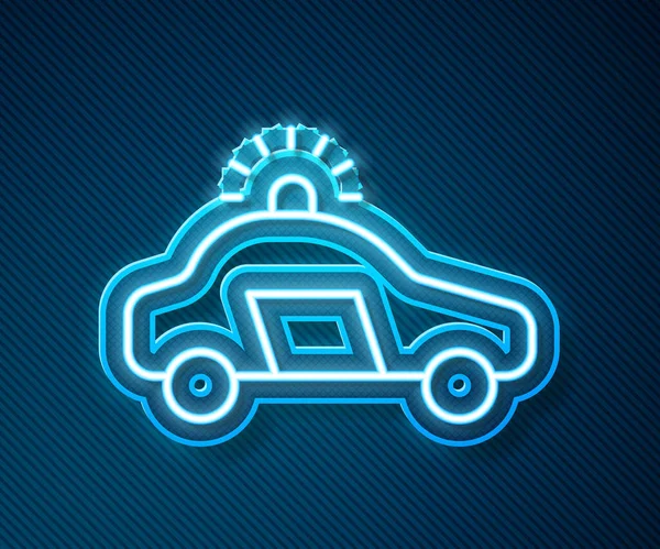 Glowing Neon Line Police Car Police Flasher Icon Isolated Blue — 图库矢量图片