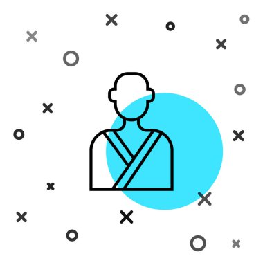 Sauna simgesindeki siyah çizgi adamı beyaz arka planda izole edildi. Rastgele dinamik şekiller. Vektör.