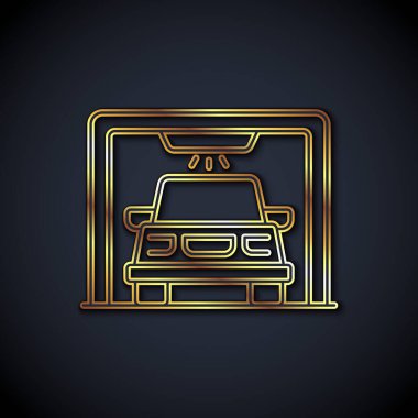 Gold line Car wash icon isolated on black background. Carwash service and water cloud icon. Vector.