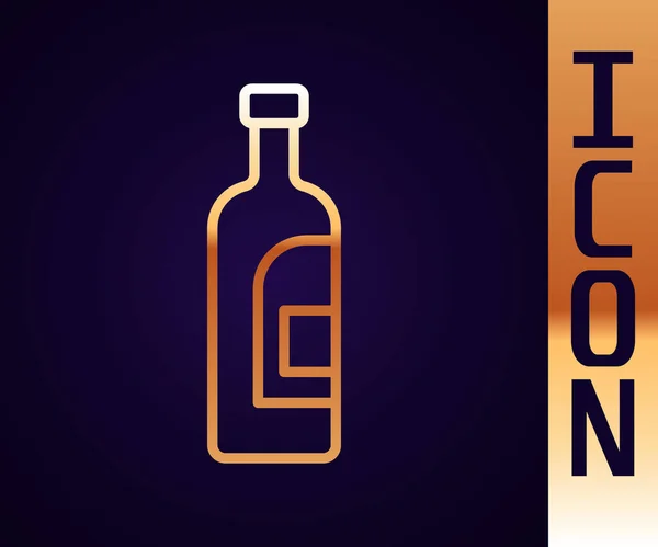 Goldene Linie Flasche Wein Symbol Isoliert Auf Schwarzem Hintergrund Vektor — Stockvektor