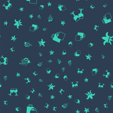 Kağıt alışveriş torbası, şarap kadehi köy manzarası ve Fleur De Lys 'i kusursuz desenlere ayarlayın. Vektör.