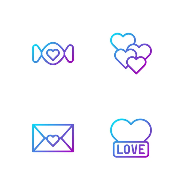 Set Línea Sobre Corazón Con Corazón San Valentín Caramelo Iconos — Vector de stock