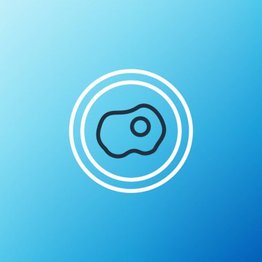 Hat çırpılmış yumurta ikonu mavi arka planda izole edildi. Ev yemeği, sahanda yumurta, sağlıklı kahvaltı, omlet ikonu. Renkli taslak konsepti. Vektör.