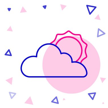 Çizgi Güneş ve bulut hava durumu ikonu beyaz arkaplanda izole edildi. Renkli taslak konsepti. Vektör.