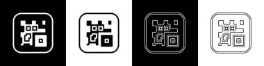 Akıllı telefon tarama simgesi için QR kod örneğini siyah beyaz arkaplanda izole et. Vektör.