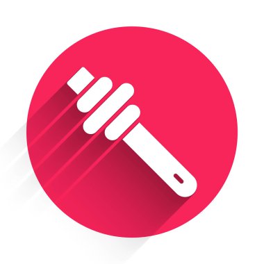 Beyaz Bal Çubuğu simgesi uzun gölge arkaplanı ile izole edilmiş. Tatlı kepçe. Kırmızı daire düğmesi. Vektör.