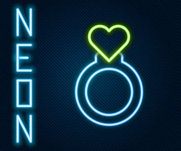 Ragyogó Neon Vonal Jegygyűrűk Ikon Elszigetelt Fekete Háttér Menyasszony Vőlegény — Stock Vector