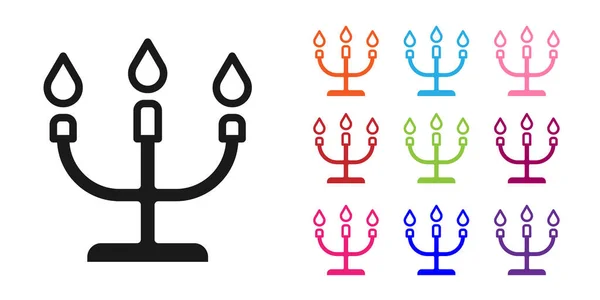 Black Candlestick Icon Isolated White Background Happy Valentines Day Set — Vetor de Stock
