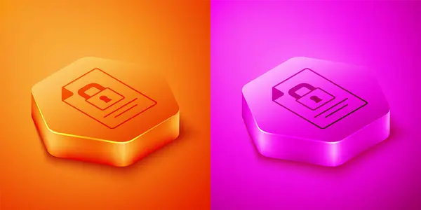 Isometric Document Lock Icon Isolated Orange Pink Background File Format — Stock vektor