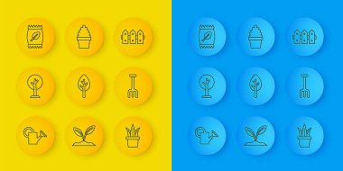 Watering Can Forest Plant Garden gübre çuvalı ahşap ve kaktüs peyote ikonu. Vektör.