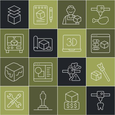 Mühendislik katmanları ve simgesi için 3D yazıcı dişli Isometric küp grafik tasarım kağıdı ayarla. Vektör.