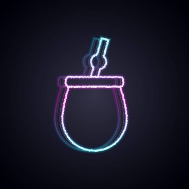 Parlayan neon hattı Mate çay ikonu siyah arkaplanda izole edildi. Vektör.