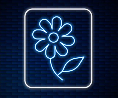 Parlayan neon hattı ikonu tuğla duvar arka planında izole edildi. Tatlı doğal yemek. Vektör.