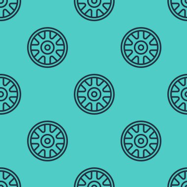 Araba simgesi için siyah çizgi alloy tekerleği yeşil arka planda izole edilmiş kusursuz desen. Vektör.