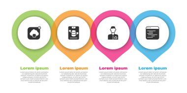 Bulut teknolojisi veri transferini ayarla, Sunucu, Data, Web Sunuculuğu, Analist mühendis ve Yazılım. Ticari bilgi şablonu. Vektör.