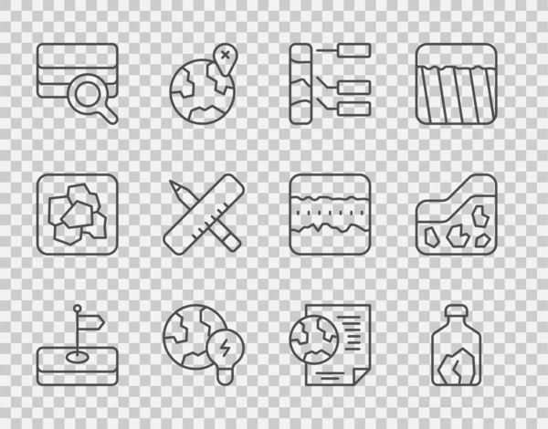 Set Line Flag Ore Mining Soil Analysis Global Planet Bulb — Archivo Imágenes Vectoriales