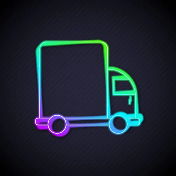 Leuchtende Leuchtschrift Lieferung Lastkraftwagen Symbol Isoliert Auf Schwarzem Hintergrund Vektor — Stockvektor