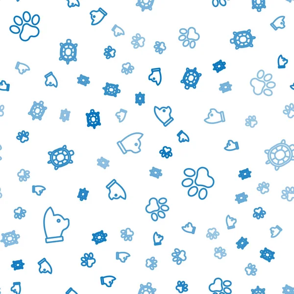 Set Line Cat Paw Print Turtle Seamless Pattern Vector — Stockvektor