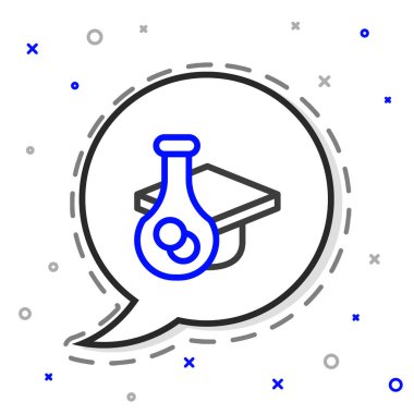 Çizgi mezuniyet başlığı simgesi beyaz arkaplanda izole edildi. Tassel ikonlu mezuniyet şapkası. Renkli taslak konsepti. Vektör.