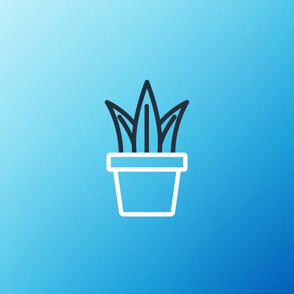 Línea Planta Maceta Icono Aislado Sobre Fondo Azul Planta Creciendo — Vector de stock