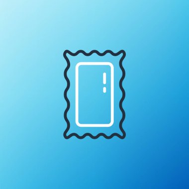 Yatak odası, mağazalar, sahne arkası ikonu için mavi arka planda büyük boy ayna. Renkli taslak konsepti. Vektör.