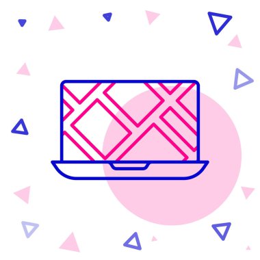 Şehir haritası gezinme simgesinin çizgi bilgileri beyaz arkaplanda izole edildi. Laptop Uygulama Arayüzü tasarımı. Yer belirleme konsepti. Renkli taslak konsepti. Vektör.