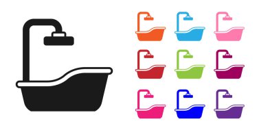 Beyaz arka planda siyah küvet simgesi izole edildi. Simgeleri renklendirin. Vektör.