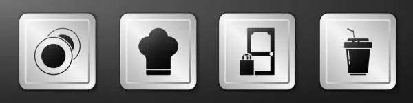 Set Plate Chef Hat Online Ordering Delivery Coffee Cup Icon — Stockvektor