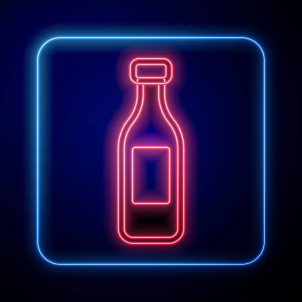 Glödande Neon Flaska Med Vatten Ikon Isolerad Svart Bakgrund Läsk — Stock vektor